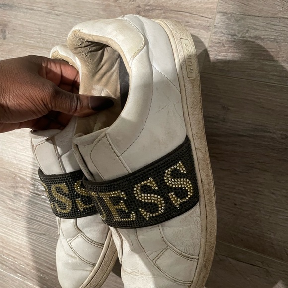 GUESS white sneakers rhinestone gold black glitter - Picture 3 of 5
